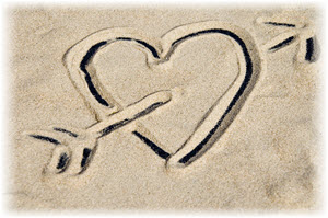 Romance heart in the sand