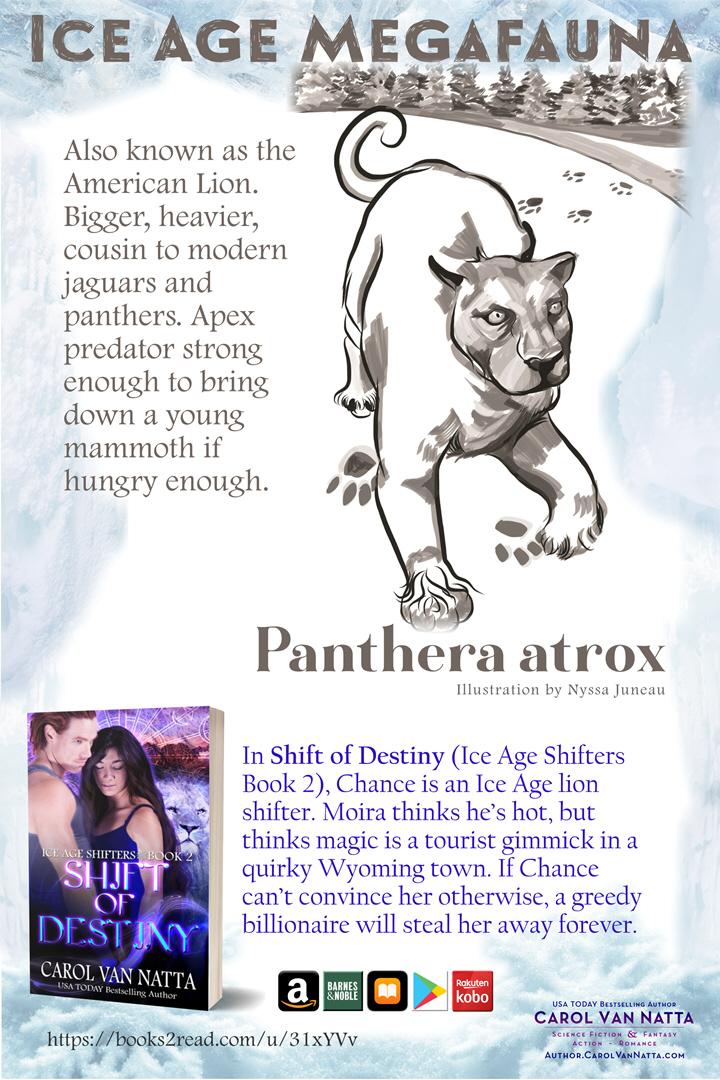 About prehistoric American lions - illustration of a Panthera atrox for Shift of Destiny