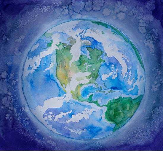 Watercolor painting of an earth-like planet