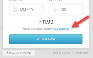 Arrow pointing to the coupon link at the bottom of the  of the popup window for buying ta book