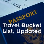 Travel Bucket List Updated, with a photo of a U.S. passport cover and an airline ticket