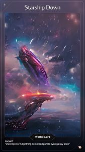 Art by Wombo.art from prompt by Carol Van Natta. Concept illustration of starships in a rain storm