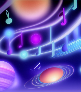 Illustration of musical notes and planets by NightCafe - fun with AI art
