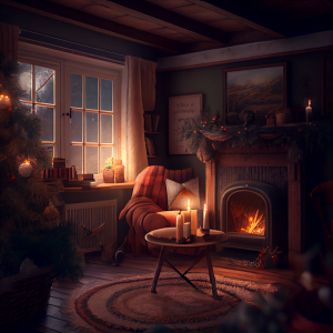 Photo of a cozy holiday scene at home, generated by MidJourney