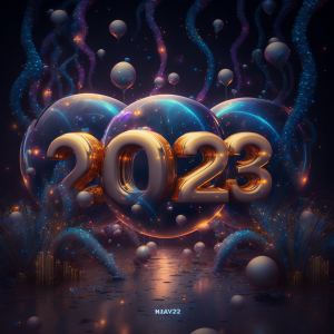 illustration of the numbers 2023 made out of mylar balloons, generated by MidJourney