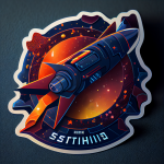 illustration of a diecut sticker with a rocketship and stars, generated by MidJourney