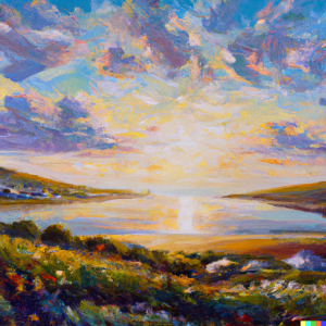 Illustration of an oil painting of summer, generated by DALL-E