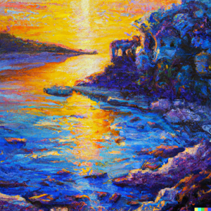 Illustration of an oil painting of dawn, generated by DALL-E