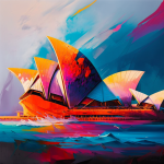 Colorful painting of the Sydney Opera House, generated by MidJourney