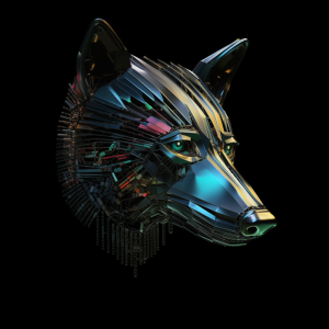 illustration of a cybernetic wolf head, profile view, generated by MidJourney version 5 
