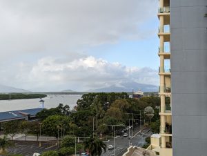 View from highrise apartment looking up the bay in Cairns, on the 2nd part of our Great Aussie Adventure