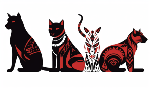 Abstract silhouette illustration of 4 cats, generated by MidJourney