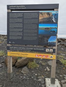 Sign describing the geology of Black Beach in southern Iceland. Photo (c)2023 Carol Van Natta