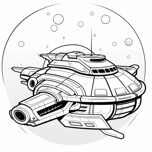 Simple black and white illustration of a spaceship, generated by MidJourney