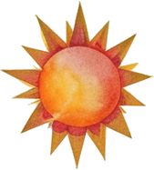 Illustration of a stylized sun, generated by MidJourney