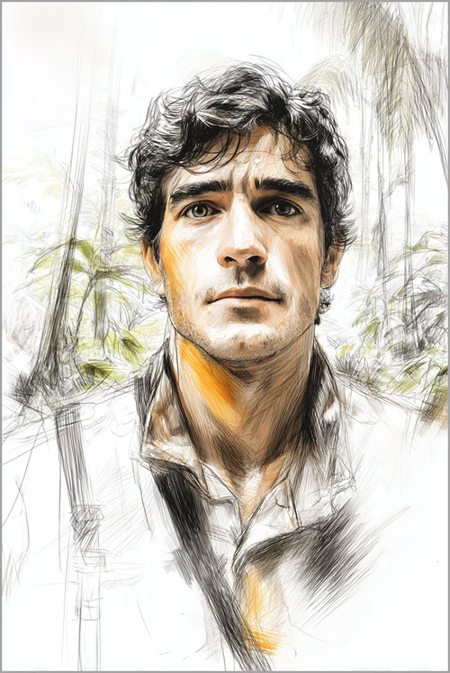 Sketch of Houyen, hero of Stellar Drift by Carol Van Natta. Image (c) 2025 Carol Van Natta.